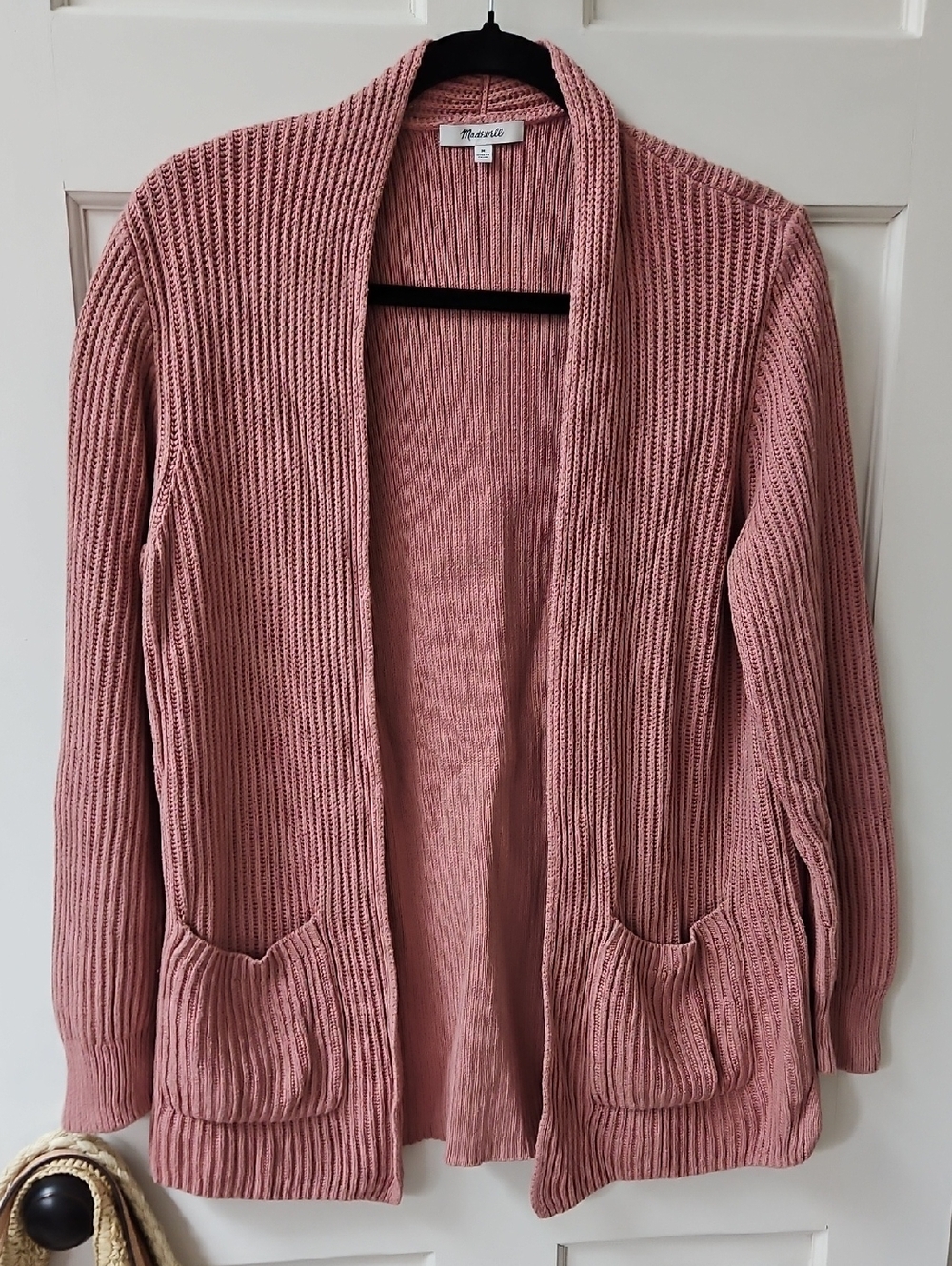 Madewell Dusty Rose Open-Front Ribbed Knit Cardigan